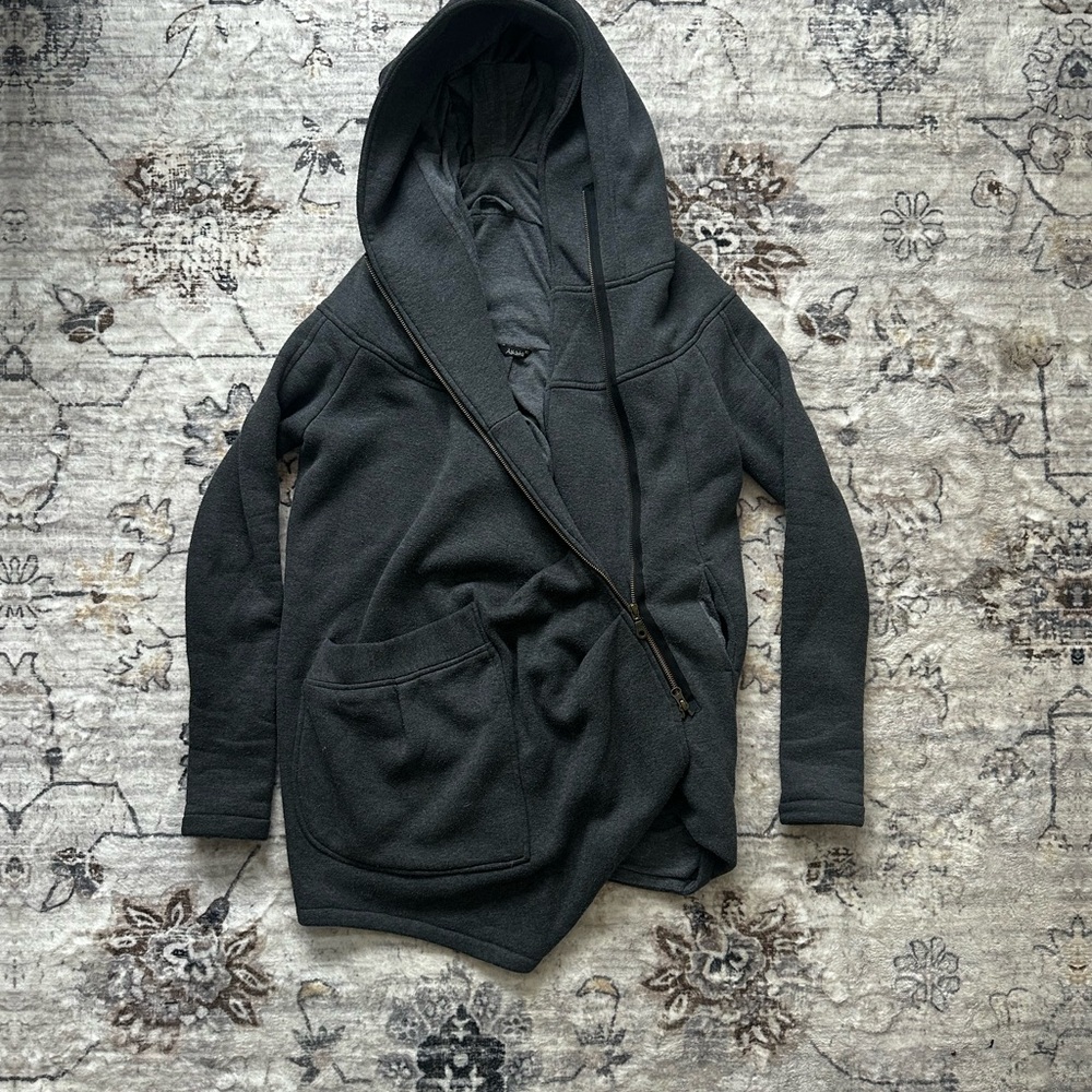 Aakasha Asymmetrical Long Hoodie XS Dark Gray Avant Garde Zip Jacket